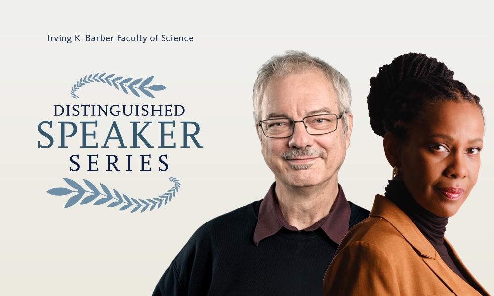 Distinguished Speaker Series logo with headshots of Dr. Morten Meldal and Dr. Phaedria Marie St. Hilaire.